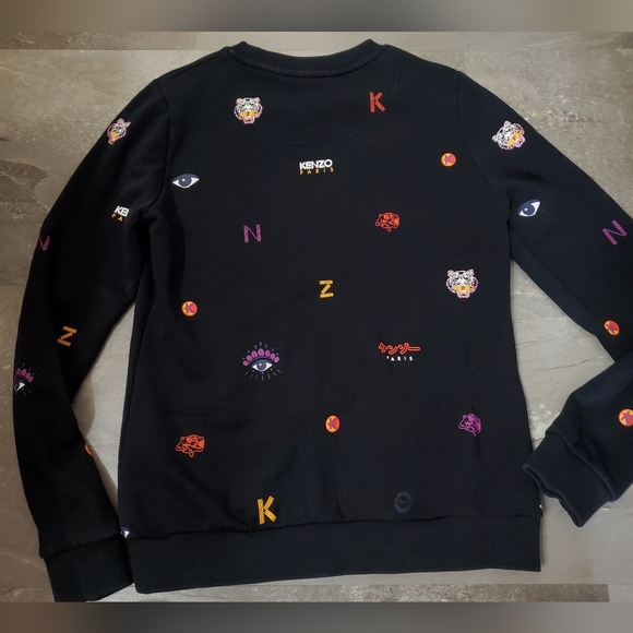 Kenzo Black Long Sleeves Crewneck Sweater with Printed Details. Embroidered. S. - Picture 2 of 13